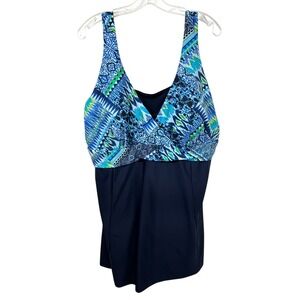 Malibu‎ Dream Girl Plus Size 24W Swim Dress Navy Blue One Piece Modest Suit 1021